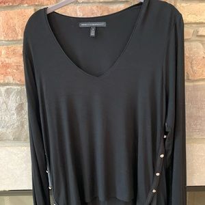 White House Black Market black Tunic blouse Hi Lo Layered Long top size Medium.